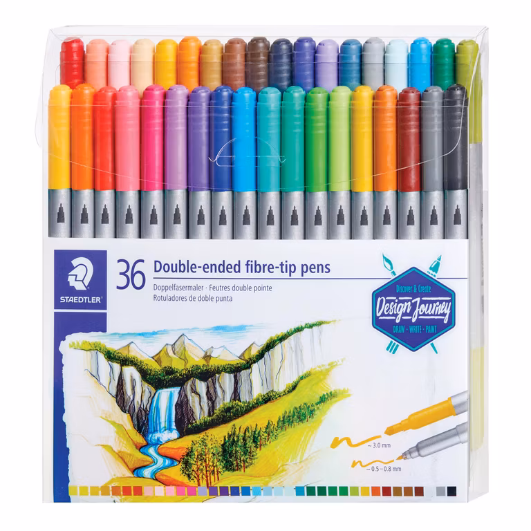 Amazon: Staedtler Marcadores de doble extremo, puntas de bala surtidas, colores surtidos, paquete de 36
