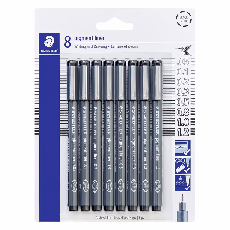 Amazon: STAEDTLER - Rotulador de pigmento, color negro, 8 bolígrafos