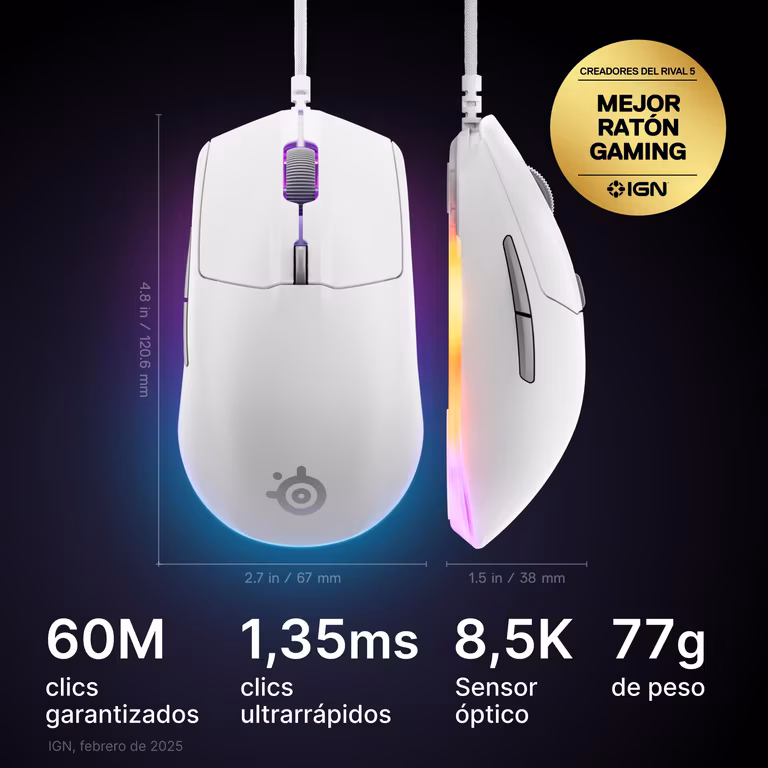 AMAZON: SteelSeries Rival 3 Gen 2 Mouse para Juegos — Sensor óptico de núcleo TrueMove de 8500 dpi