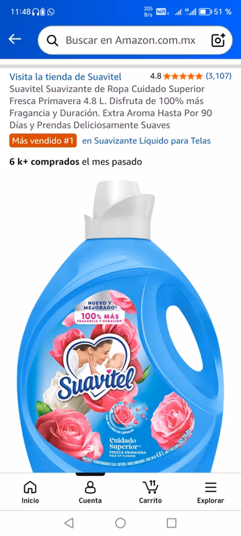 Amazon: Suavitel de Ropa Cuidado Superior Fresca Primavera 4.8 L. (85 con planea y ahorra)