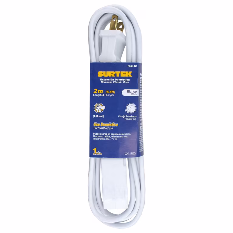 AMAZON: Surtek 136140 Extensión eléctrica doméstica Color Blanco, 2 m