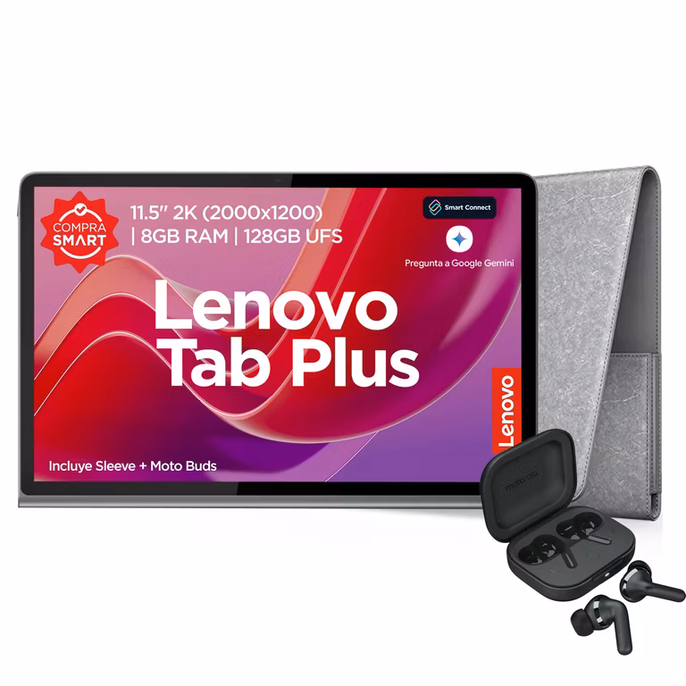 Amazon: Tablet Lenovo Tab Plus | 11,5" 2K | MediaTek Helio |8GB RAM 128 GB UFS| Incluye Funda + Auriculares Moto