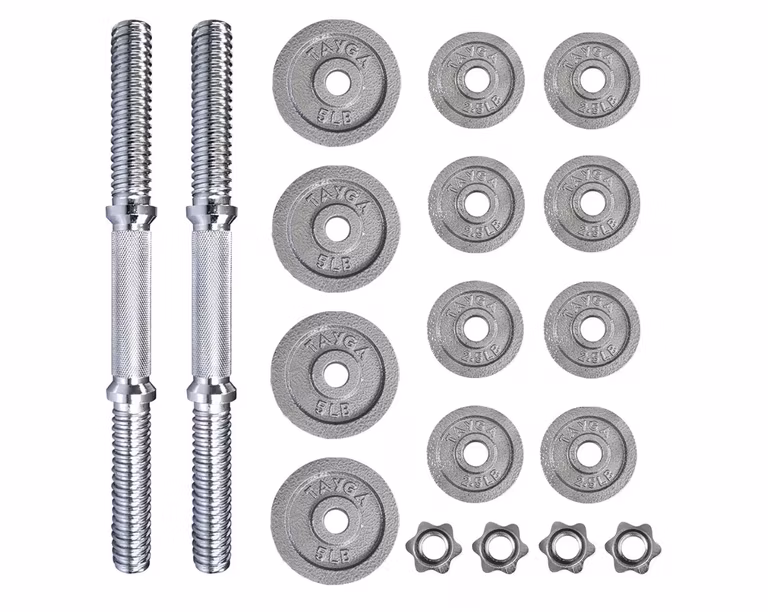 Amazon: Tayga par de Mancuernas cromadas Ajustables 25 lb c/u con seguros