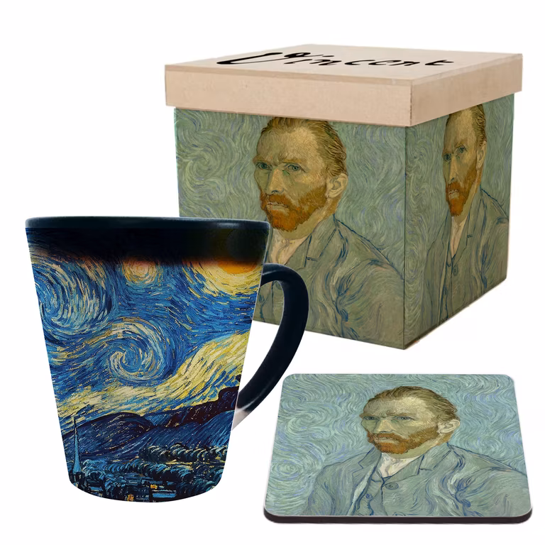 Amazon: Taza Mágica cónica Noche Estrellada con Portatazas y Caja de Lujo * Vincent Van Gogh.