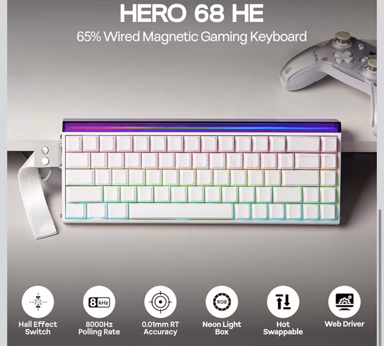 Amazon: Teclado Gaming Magnético con Cable, 0.01mm Actuación Ajustable, Interruptor Rápido Efecto Hall, 8kHz Polling, RGB Box & Backlight