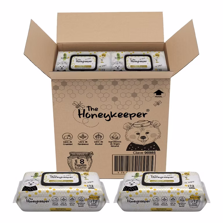 Amazon: The Honeykeeper, Toallitas Húmedas para Bebé, Tela Biodegradable Aroma a Miel, Caja con 576 Toallitas 8 paquetes de 72 toallitas c/u