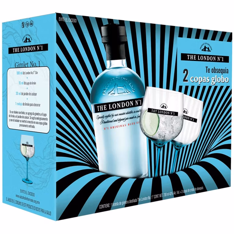 AMAZON: The London N°1 | Ginebra Superpremium | London Dry Gin | 43% Vol. Alc. | 700ml | 2 Copas Globo