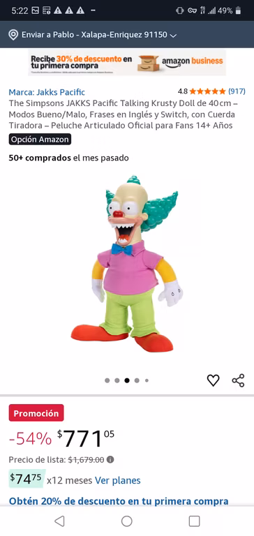 Amazon: The Simpsons JAKKS Pacific Talking Krusty Doll de 40 cm – Modos Bueno/Malo