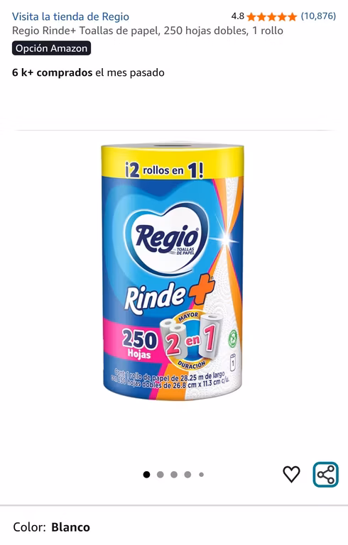 Amazon: Toallas de papel Regio 250 dobles - compra 3 en $58