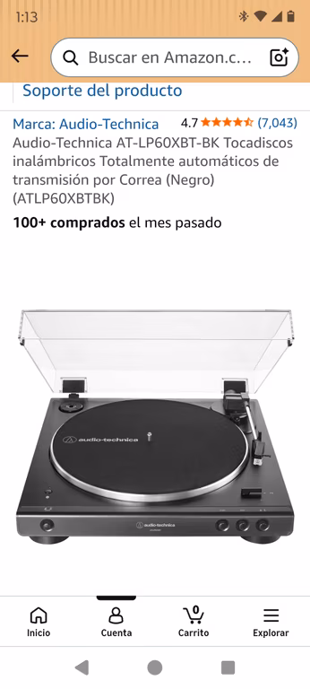 Amazon: Toca discos Audio-Technica AT-LP60XBT-BK | Más bajo con Banorte