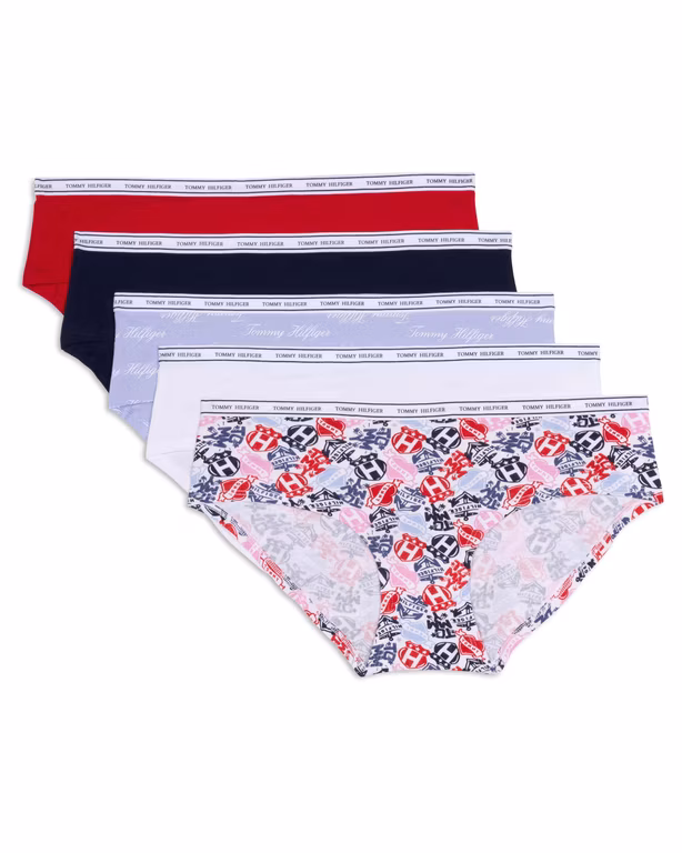 Amazon: Tommy Hilfiger Classic Cotton Hipster Underwear with Logo Waistband 5-Pack Ropa Interior a la Cadera Mujer.
