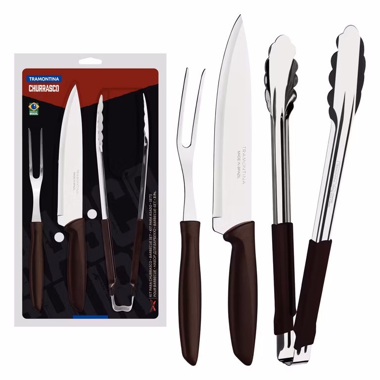 AMAZON: Tramontina Juego para Asado Plenus 3 Piezas Láminas Acero Inoxidable, Mangos Polipropileno Negro
