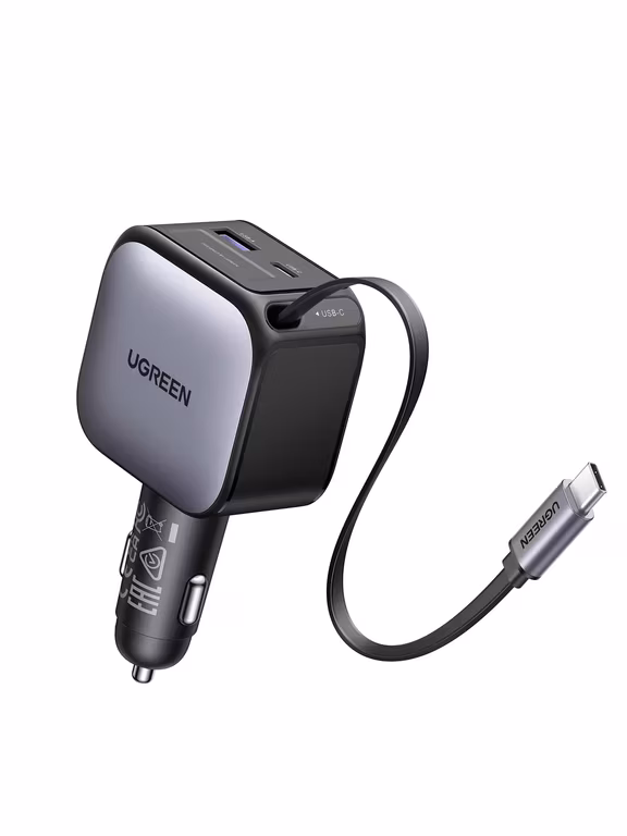 Amazon: UGREEN 3 en 1 Cargador para Auto 60W con Cable Retráctil