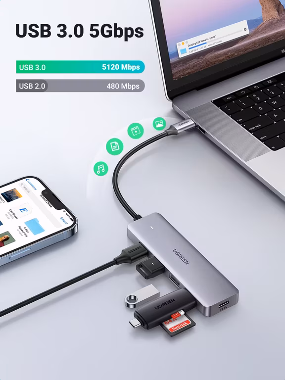 Amazon: UGREEN HUB USB C 5 en 1, Adaptador Tipo C a 4 USB 3.0 Puertos de 5 Gbps, 15 CM