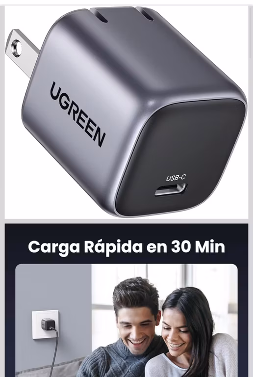 Amazon: UGREEN Nexode 20W Mini Cargador USB C GAN Portátil, Carga Rápida PD