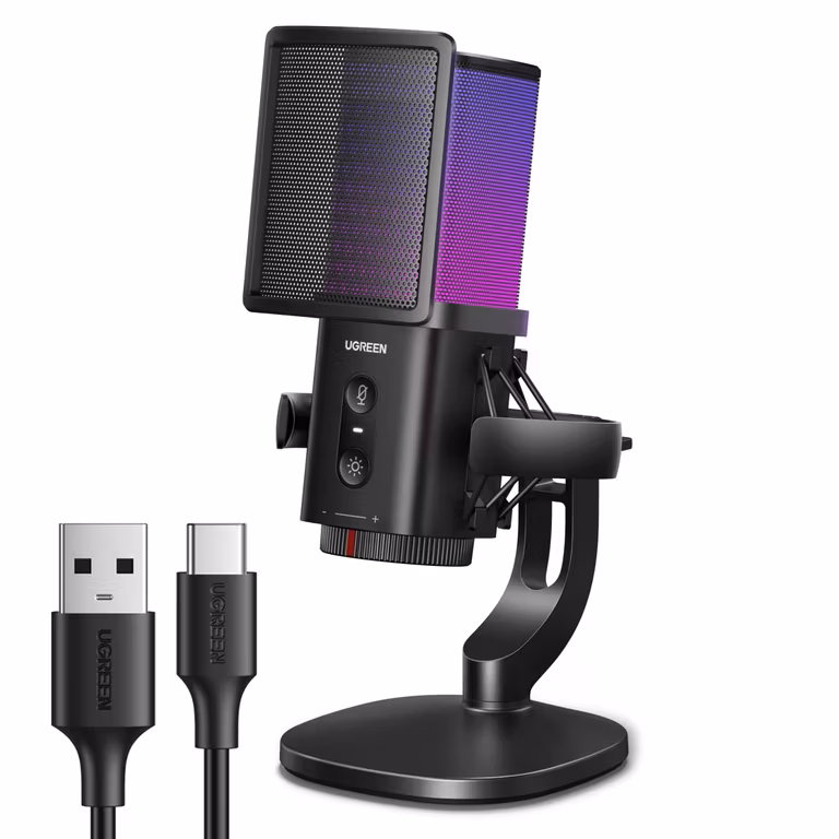 Amazon: UGREEN RGB Micrófono Condensador, USB Mic, 96kHz/24bit, Patrón Polar Cardioide, 3.5mm Jack, Micro con Botón de Silencio