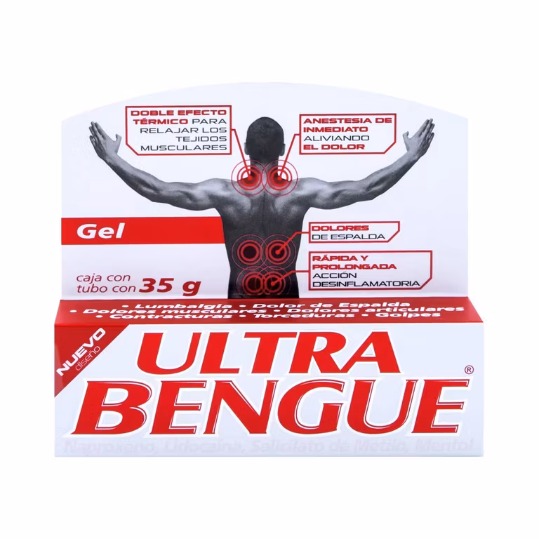 Amazon: ULTRA BENGUE Gel con Efecto Térmico, Contiene lidocaína, naproxeno, salicilato de metilo y mentol. (Comprando 4)