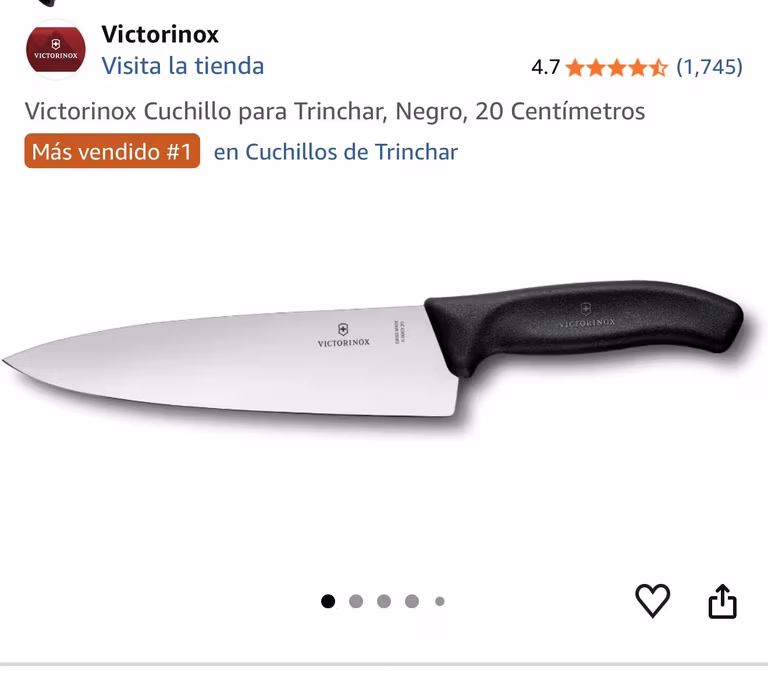 Amazon: Victorinox Cuchillo para Trinchar, Negro, 20 Centímetros