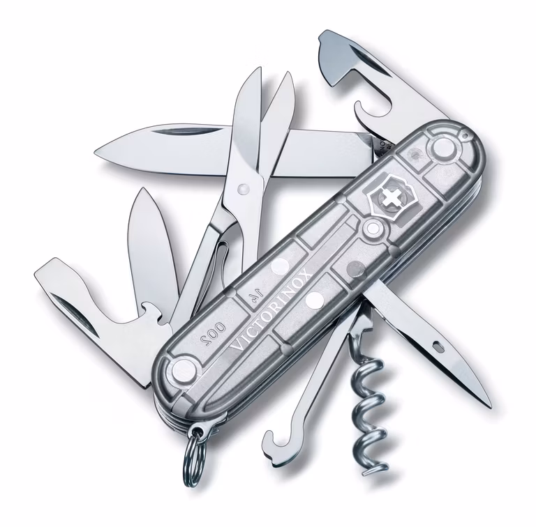 Amazon: Victorinox Navaja Climber Silver Tech, Plata Transparente, 14 Usos + Balón de regalo