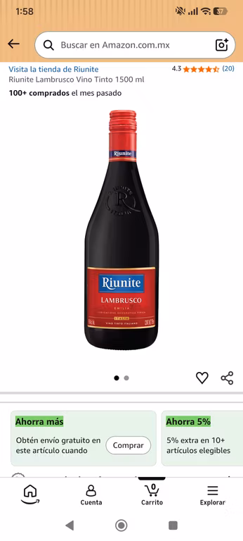 Amazon-Vino lambrusco Riunite 1.5 L, planea y ahorra