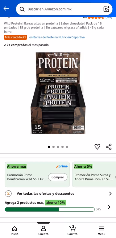 Amazon Wild Protein | Barras altas en proteína | Sabor chocolate | Pack de 16 unidades | 15 g de proteína LEER DESCRIPCION | Planea y Ahorra