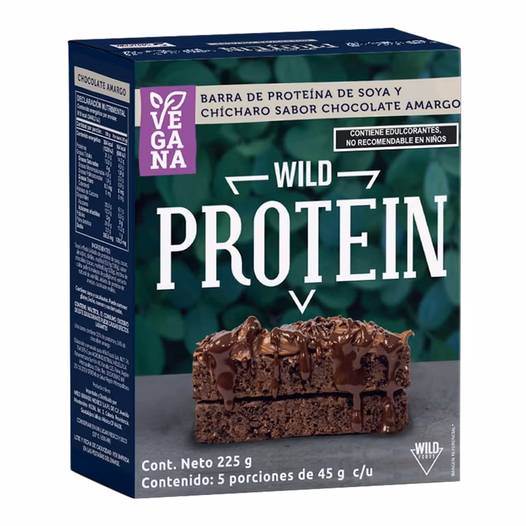 AMAZON: Wild Protein Barras altas en proteína Vegana Chocolate Amargo Pack de 5 unidades 14 g de proteína, 45 g cada barra (Planea y Ahorra)