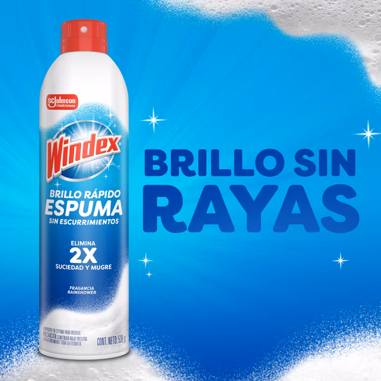 AMAZON: Windex Espuma Aerosol, Limpiador de Vidrios, Aroma Rainshower, 538g
