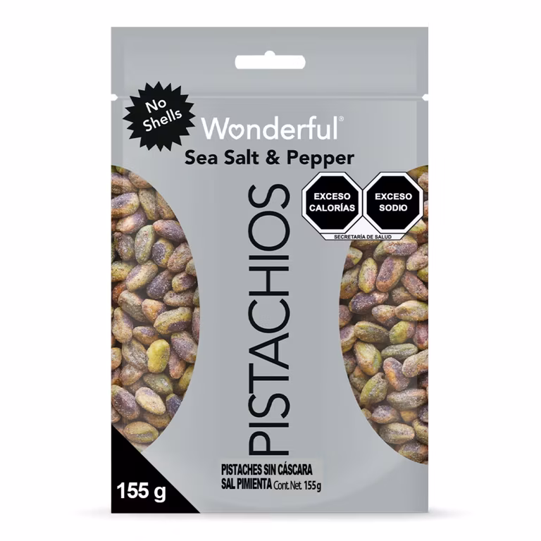 Amazon: Wonderful Pistachios, Pistaches Sin Cáscara, Con Sal y Pimienta, 155g. - Planea y Ahorra