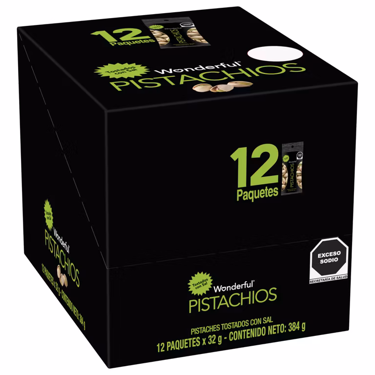 Amazon: Wonderful Pistachios, Pistaches Tostados Con Sal, 32g, Paquete de 12 Bolsas, Snack