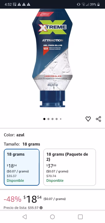 Amazon: Xtreme Gel Para el cabello, Atracction, 260g
