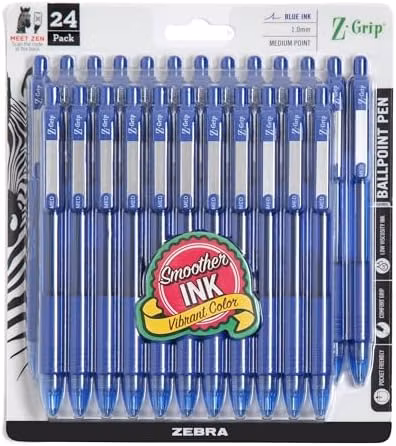 Amazon: Zebra bolígrafo retráctil tinta azul 1.0 mm (24 pza)