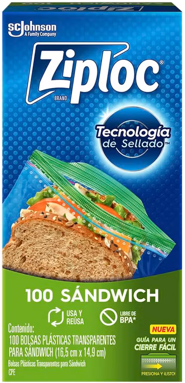 Amazon: Ziploc Bolsas Herméticas para Sandwich, 100 Bolsas (con Planea y Ahorra + cupón)