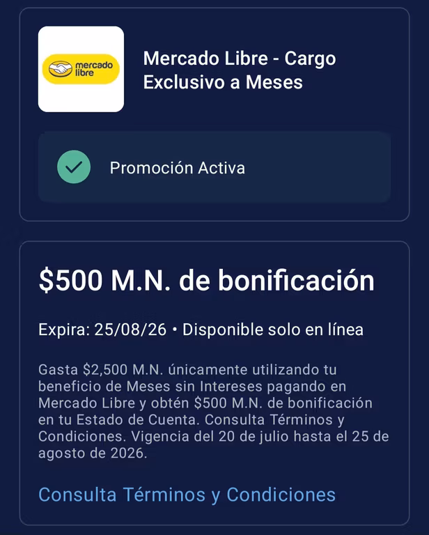 Amex y Mercado Libre: Gasta 2500 a MSI y recibe 500 de bonificación