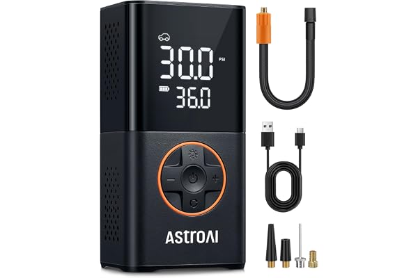 AstroAI Compresor de Aire Portátil para Auto, Inflador de Llantas 150PSI | Bomba de Aire Eléctrico Inalámbrico con Luz LED y 