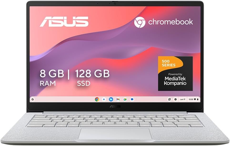 ASUS Chromebook CM14 Escolar y Trabajo/MediaTek Kompanio 540/14" FHD/8GB RAM-128GB eMMC/Resistencia Militar/ChromeOS/Garantía Oficial México
