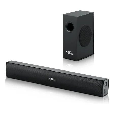 Barra De Sonido Con Subwoofer 160W Home Theater 2.1 Canales Audishako BS-400 Teatro En Casa Con Bluetooth HDMI-ARC/AUX/USB Conector 110V Color Negro Control Remoto