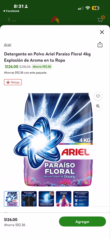 Bodega Aurrera, Ariel explosion floral 4Kg toque de Downy