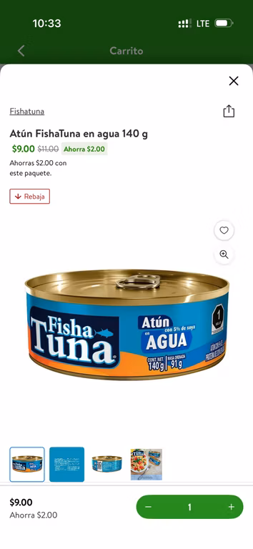 Bodega Aurrera: - Atún FishaTuna en agua 140 g
