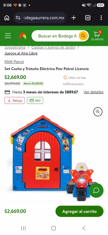 Bodega Aurrera: Casita y moto eléctrica de los cachorros Paw Patrol
