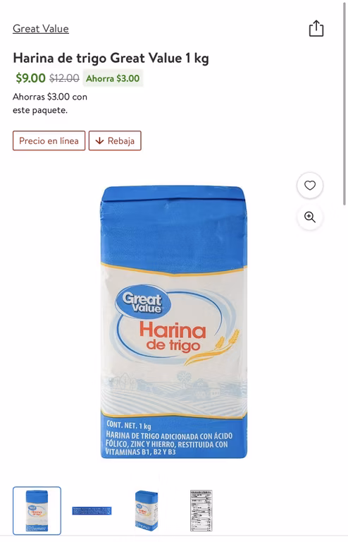 Bodega Aurrerá: Harina de trigo 1 Kg GV