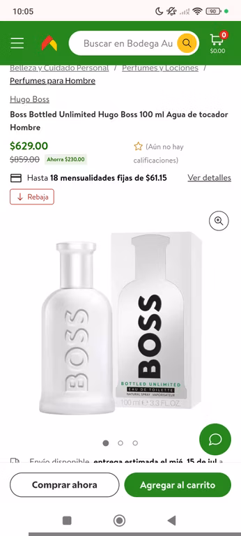 Bodega Aurrera: Hugo Boss Botled Unlimited. Vendido por aroma importaciones