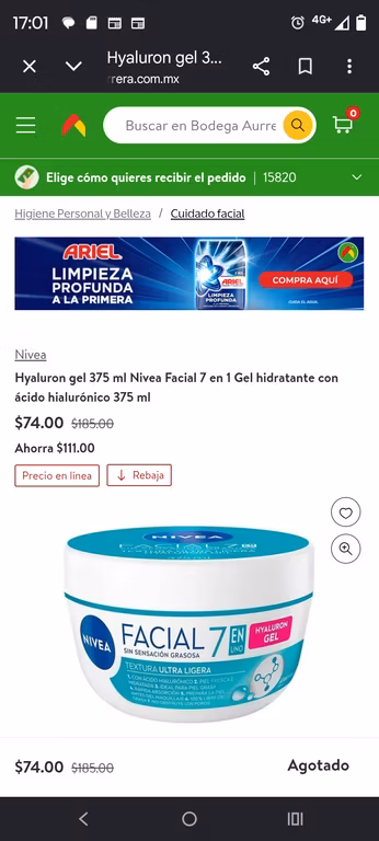 Bodega Aurrerá: Hyaluron gel 375 ml Nivea Facial 7 en 1 Gel hidratante con ácido hialurónico 375 ml