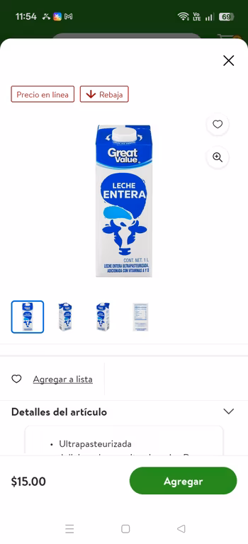 Bodega Aurrera: Leche entera great value