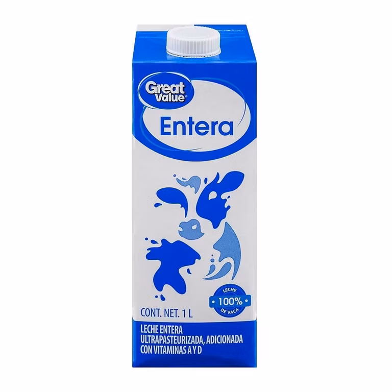 Bodega Aurrera: Leche entera Great Value 1 litro