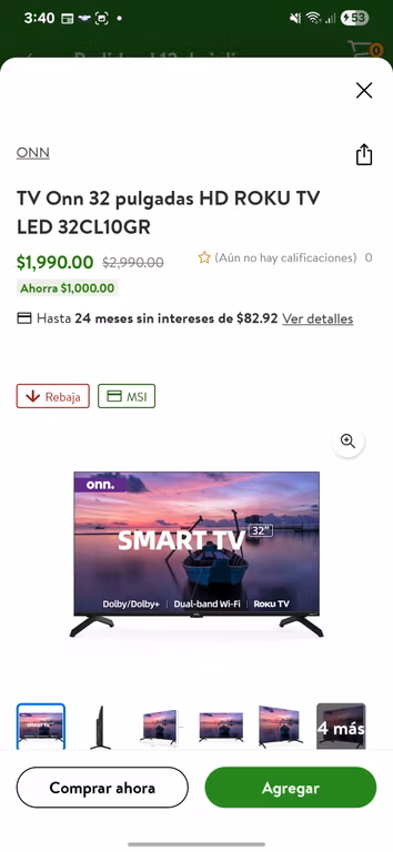 Bodega Aurrera: Tv Onn Roku 32 pulgadas /
