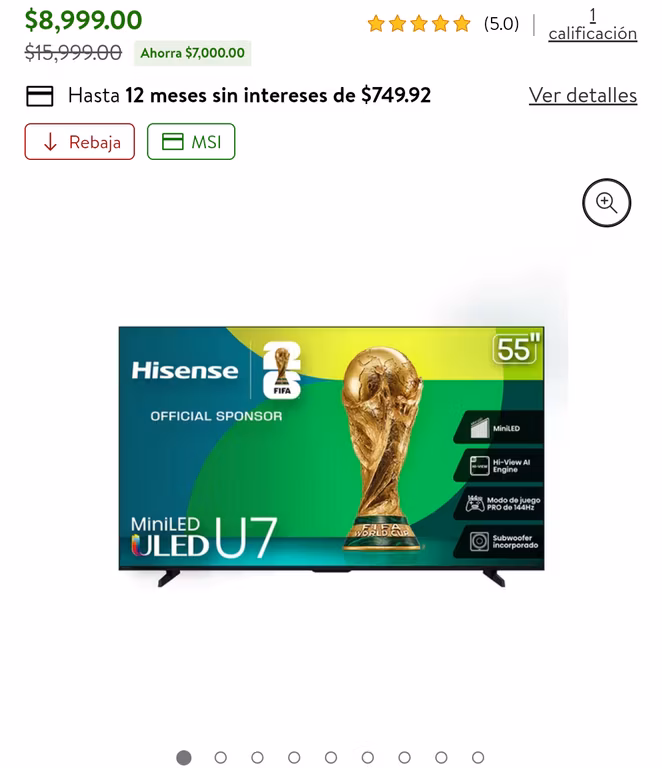 Bodega Aurrera: Pantalla Hisense 55 pulgadas 55U7QG Miniled Google 4K(la verdadera mini led)