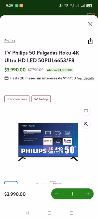Bodega Aurrera: Pantalla Phillips 50"