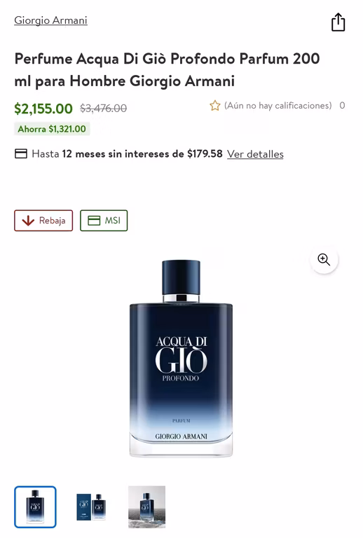 Bodega Aurrera: Perfume Acqua Di Giò Profondo Parfum 200 ml para Hombre Giorgio Armani+9MSI con paypal