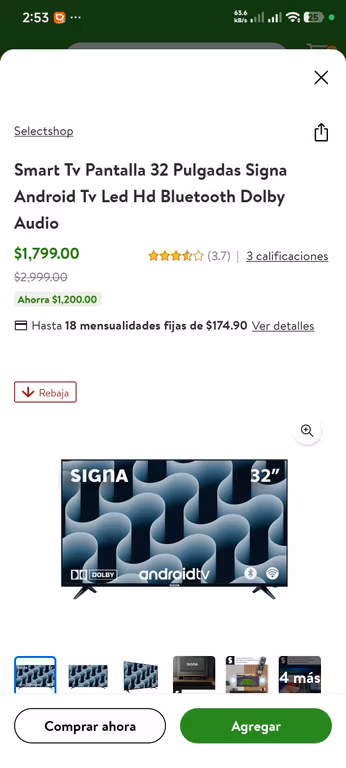 Bodega Aurrera: Smart tv Android 32 pulgadas, marca signa, precio decente