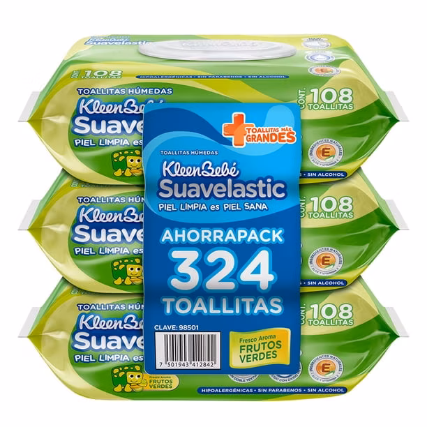 Bodega Aurrera: Toallitas húmedas para bebé Suavelastic frutos verdes | 3 Paquetes | 324 Piezas